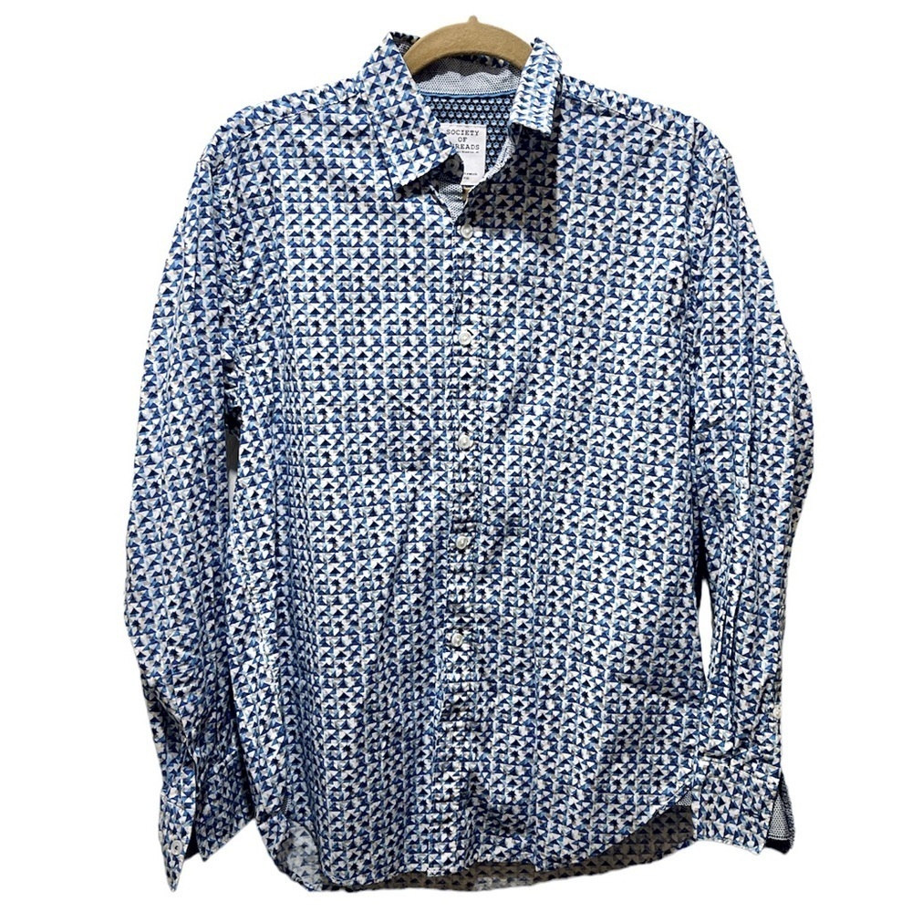 Society of Threads Men’s Slim Geometric Design Long Sleeve Button Shirt Size M - Picture 1 of 4